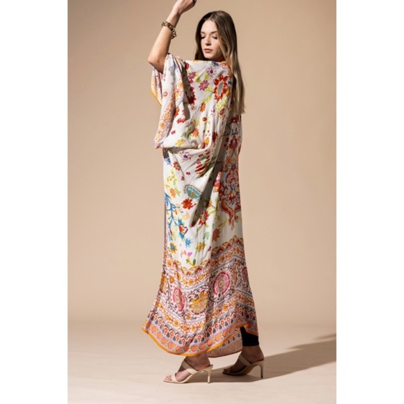 Colorful Vibrant Delphi Floral Paisley Open Wrap Duster Kimono Top One Size - Picture 7 of 9